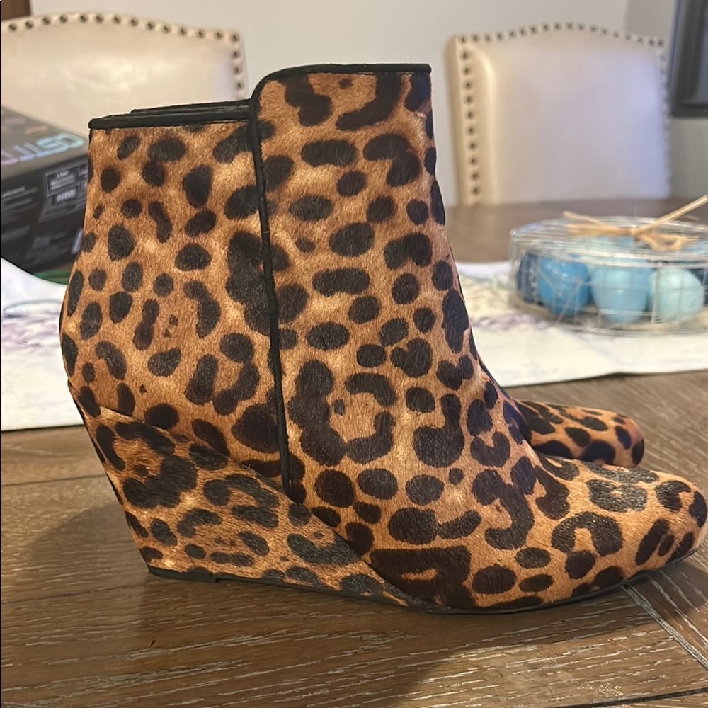 Jessica Simpson Leopard Print Wedge Ankle Boots